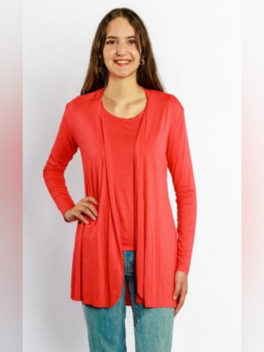 NWT Liz Lange Maternity Coral Open Front Draped Cardigan With Fooler Top Sz SM